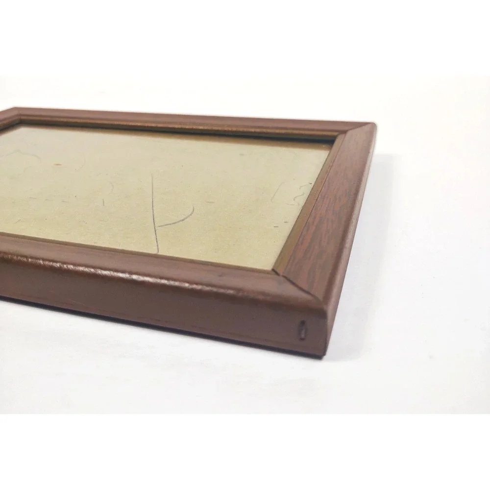 Vintage Metal Faux Wood Small Picture Frame w Gold Trim 5x7 Hang Stand MCM